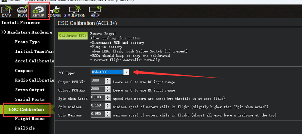 Set the ESC signal type