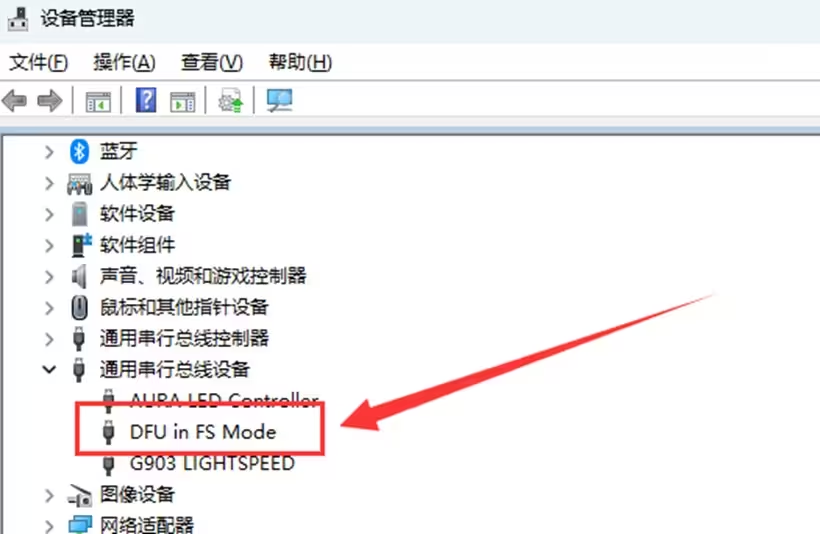 DFU device recognized in Windows Device Manager