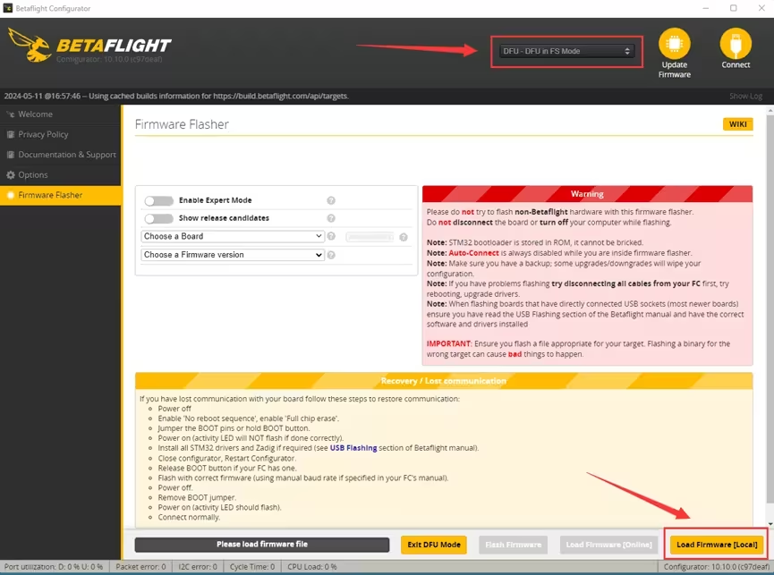Load local firmware in Betaflight Configurator