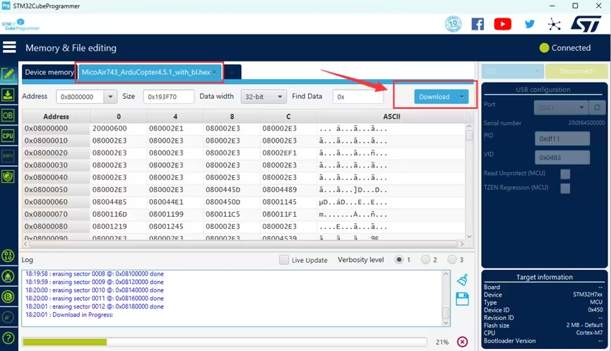 Flash HEX firmware with STM32CubeProgrammer