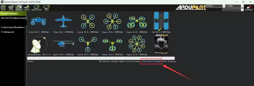 Load custom firmware in Mission Planner