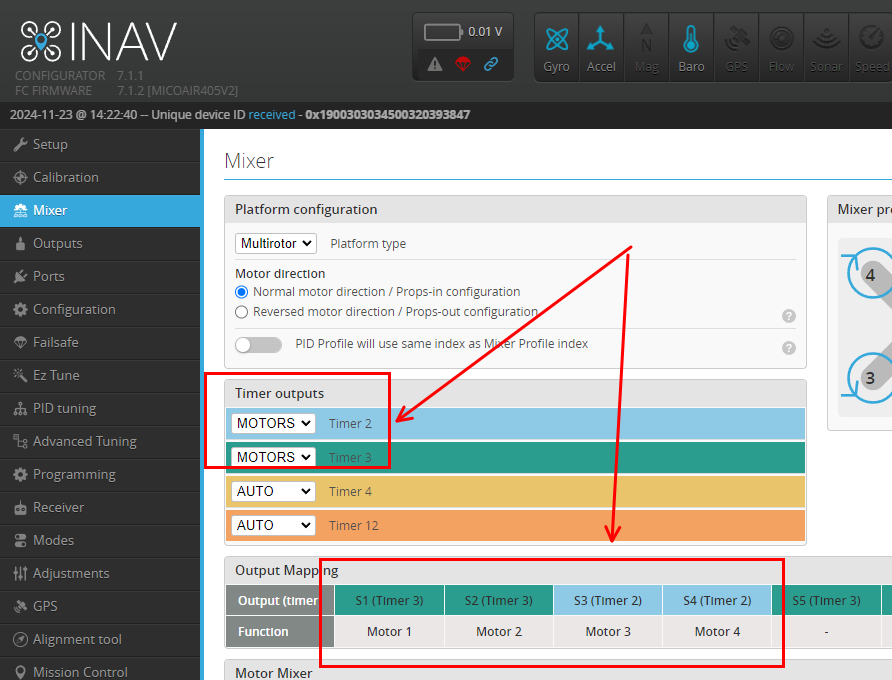 INAV timer configuration example