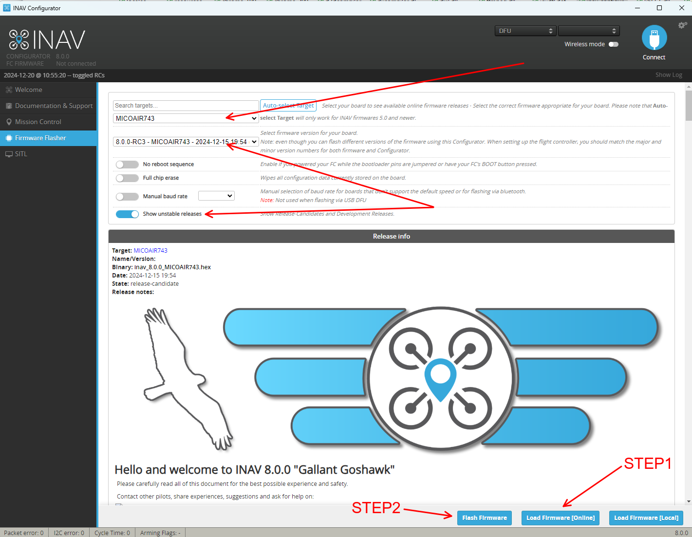 INAV Configurator 中的 MicoAir405v2