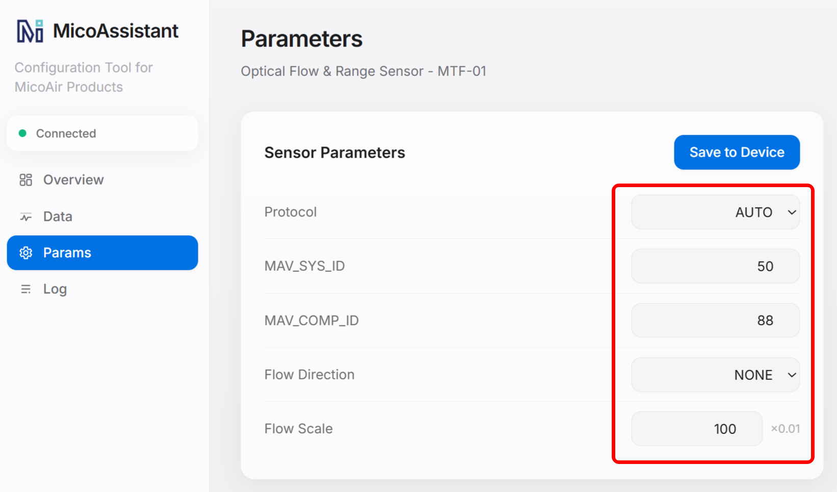 Saving sensor settings to the device
