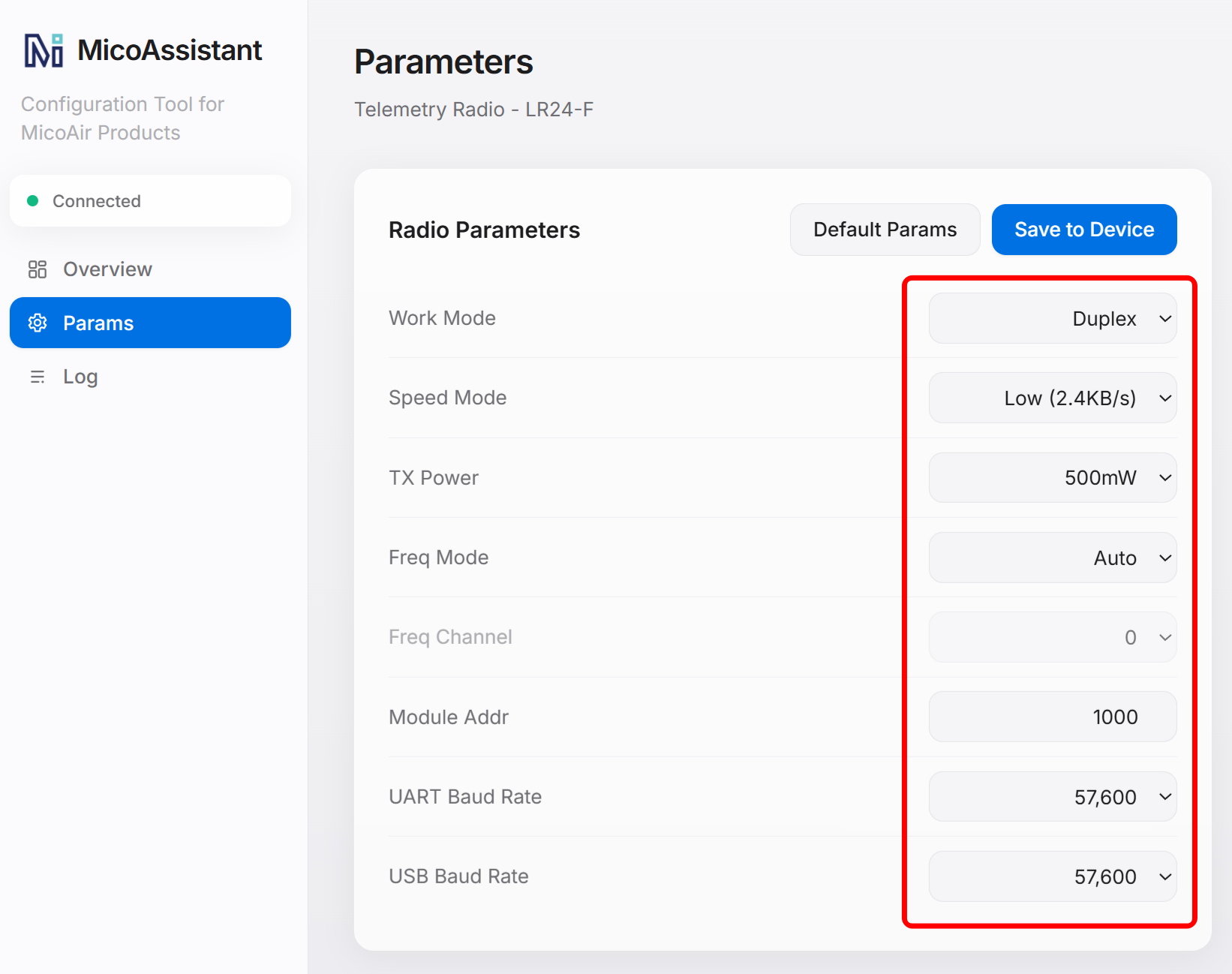 LR900 LR868 and LR24 settings in MicoAssistant