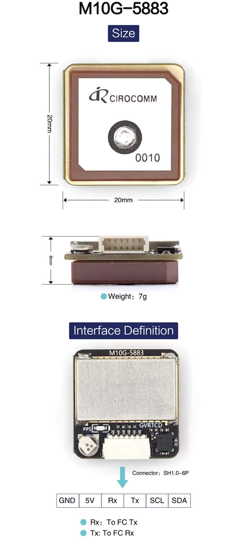 M10G-5883 dimensions and connector pinout