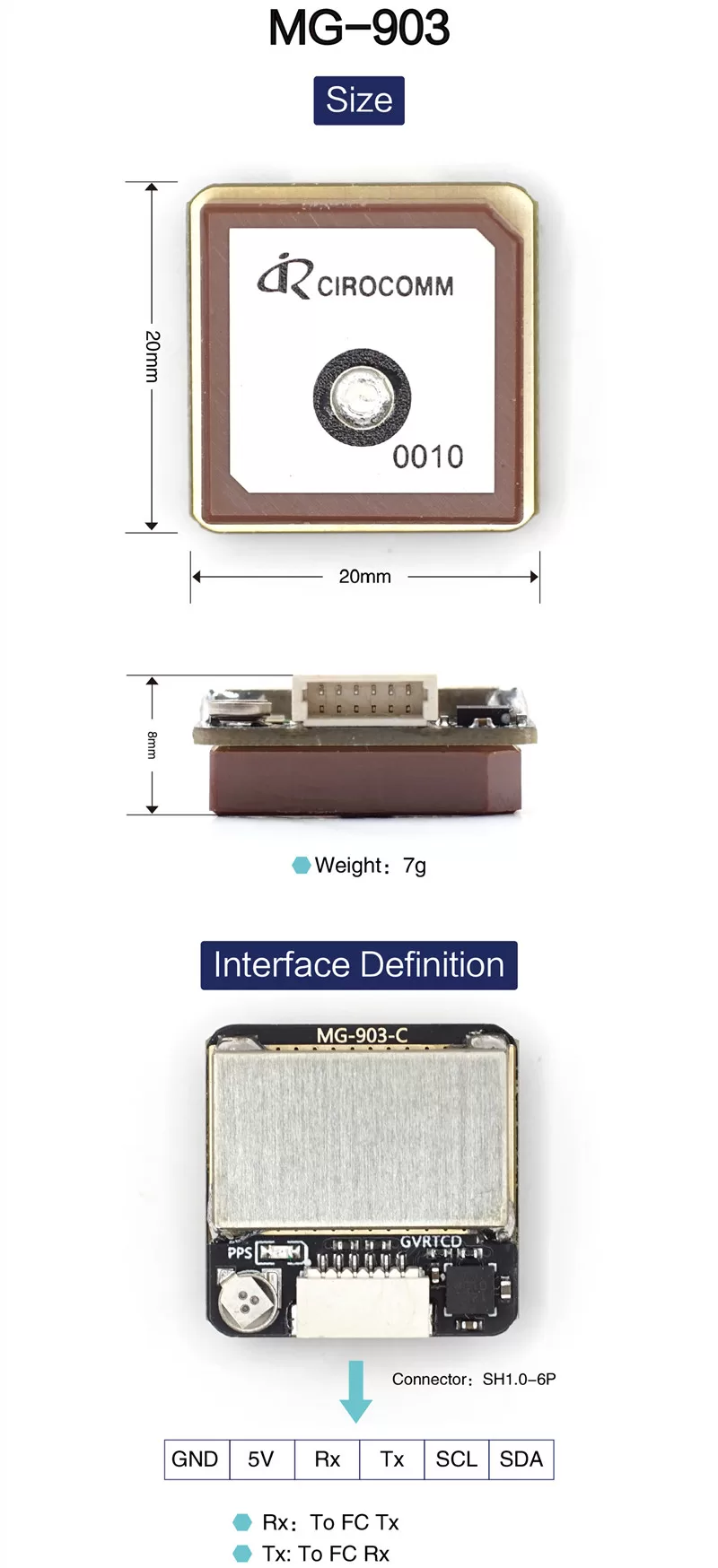 MG-903 dimensions and connector pinout
