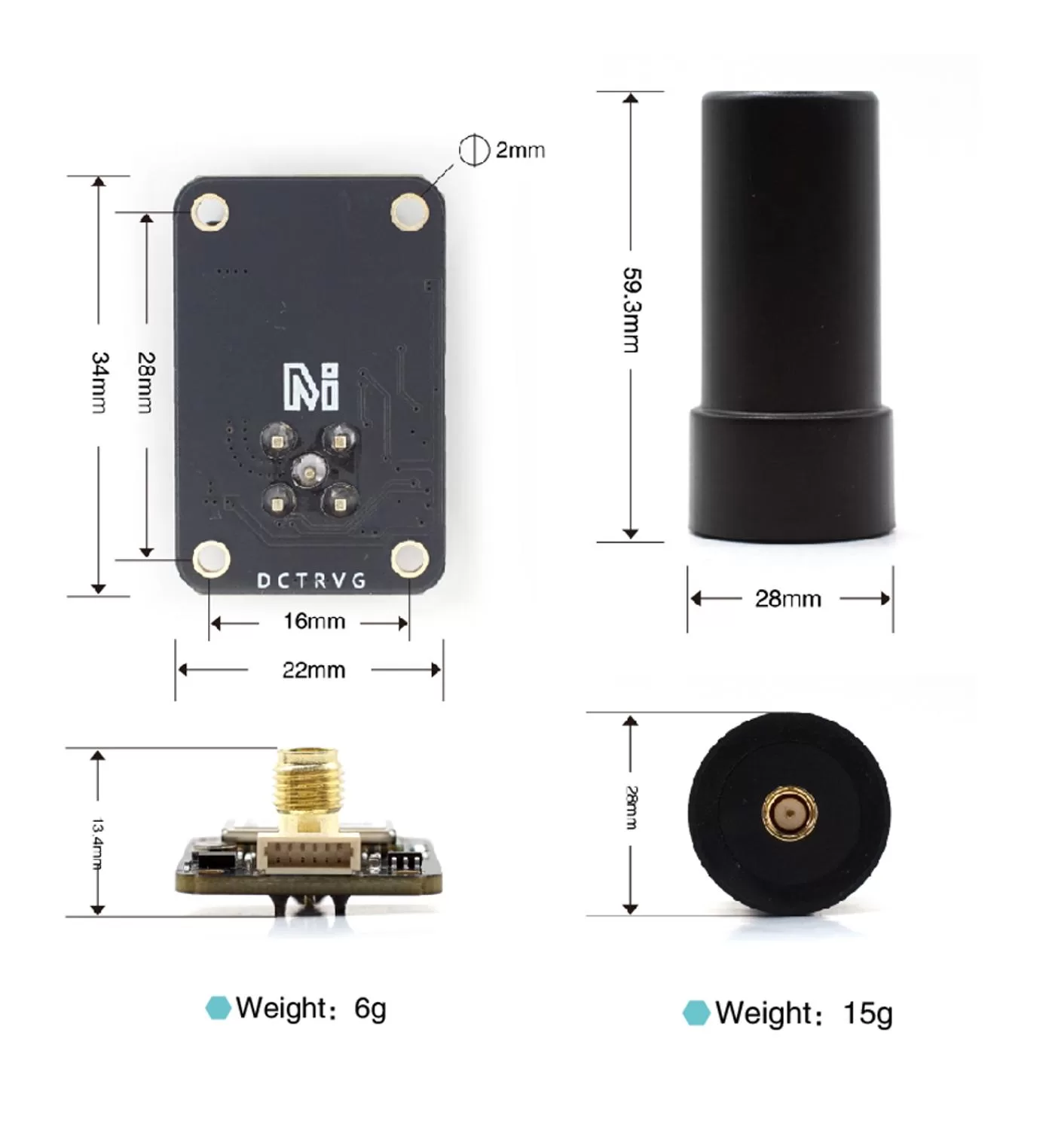 MG-F10-A module and antenna dimensions